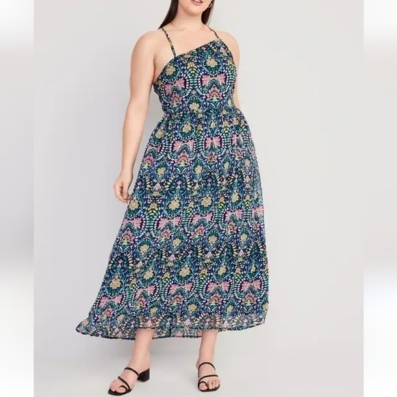 Old Navy Dresses & Skirts - Old Navy Fit & Flare one-shoulder floral maxi dress in Tile Blue sze Large Tall